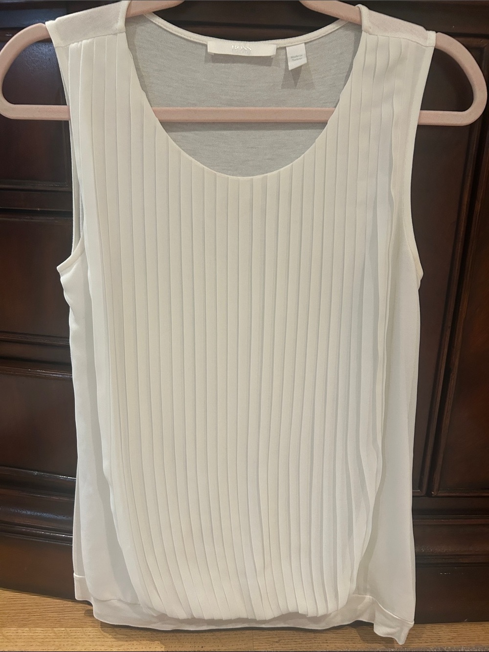 Hugo Boss White Pleated Sleeveless Camisole
